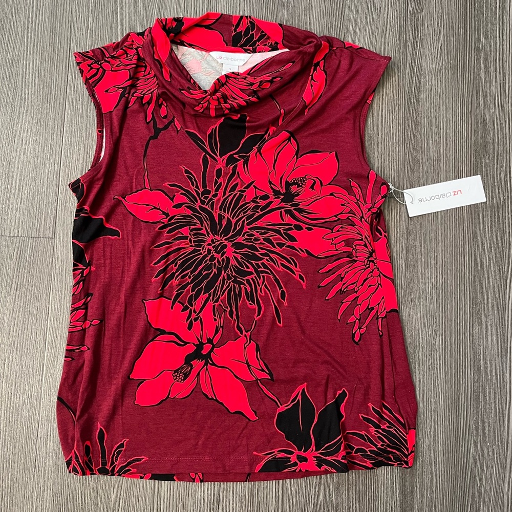 Liz Claiborne Cowl Neck Floral Top S NWT